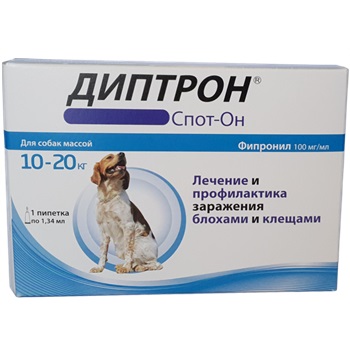 Диптрон Спот-Он - капли от блох и клещей для средних собак, от 10кг до 20кг